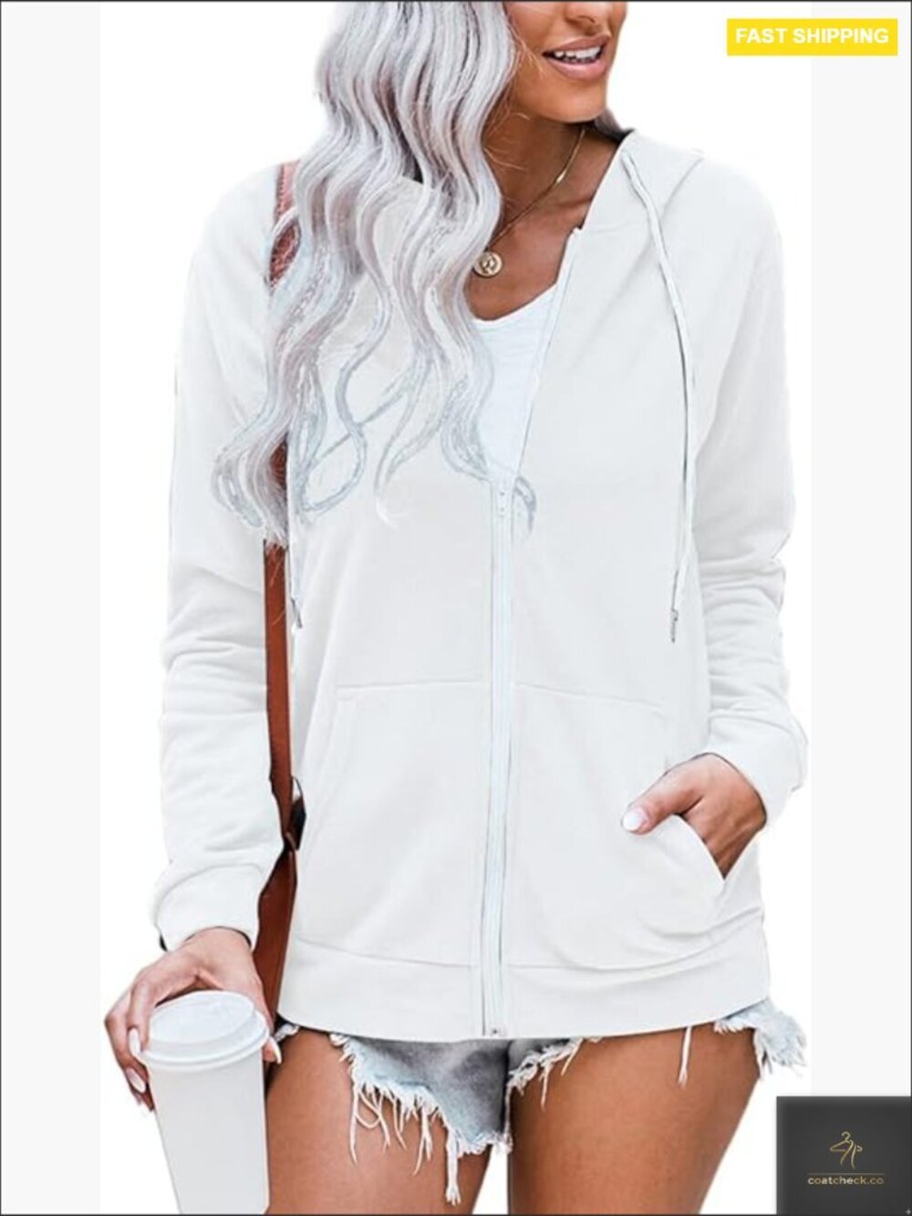 Casual Full Zip Up Hoodie Comfy Loose Long Sleeve Sweatshirt Jacket with Pockets